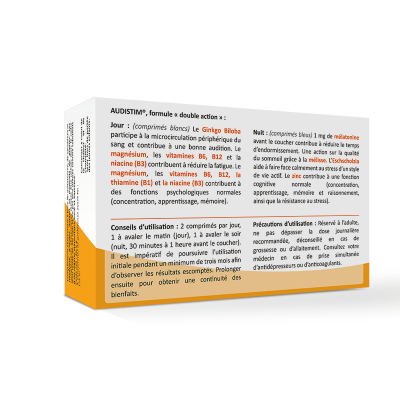 Audistim Jour/Nuit - Audition, acouphènes, bourdonnement et sifflements - 60 comprimés jour/nuit - Complément alimentaire