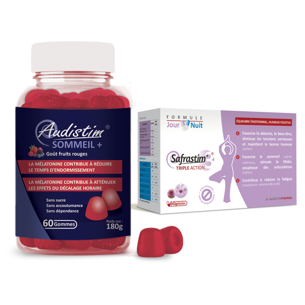Offre couplée bon plan  : 1 boîte de SAFRASTIM+ Triple Action & 1 boîte d'Audistim SOMMEIL+